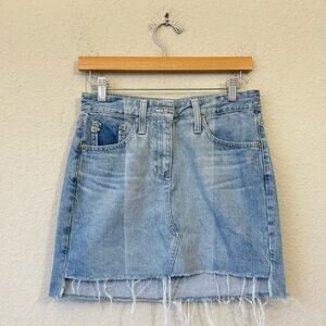 ADRIANO GOLDSCHMIED The Sandy Mini Skirt Blue Denim Frayed Grunge